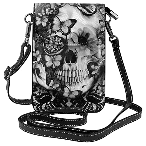 MONIKAR Totenkopf-Rose, Handy-Geldbörse, kleine Umhängetasche Cover