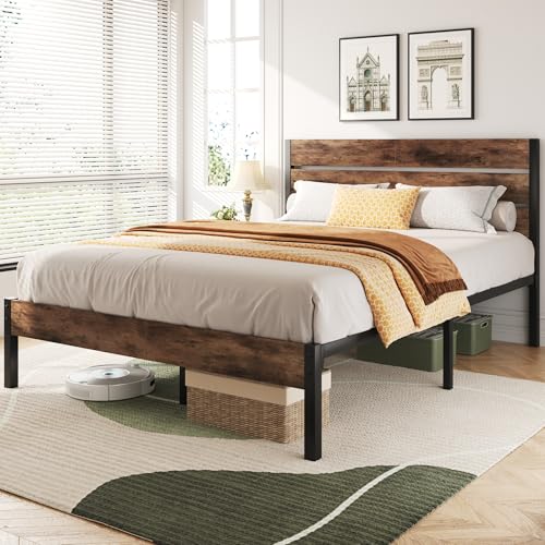 Rustic Queen Metal Bed Frame with Storage