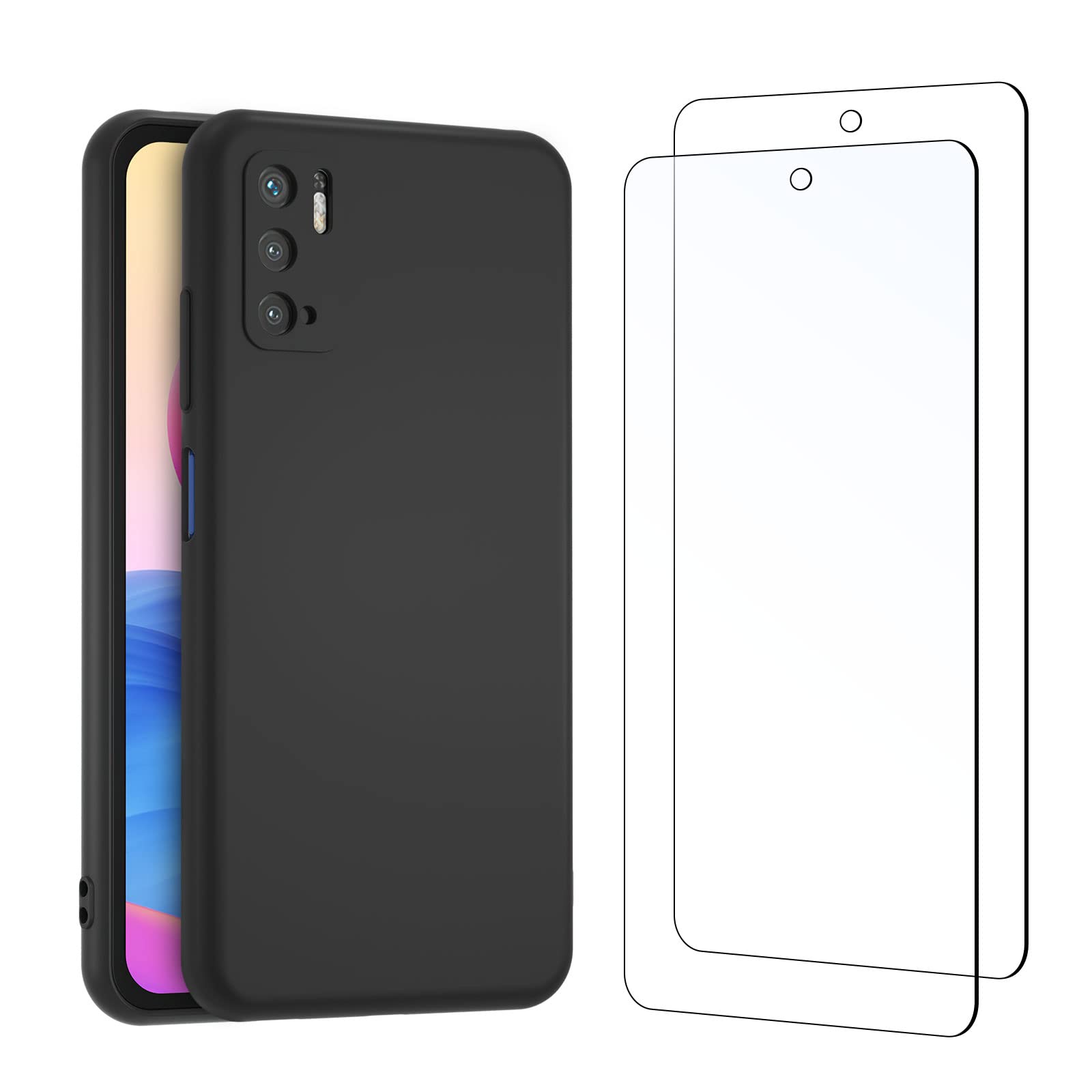 Pack Protection Xiaomi Redmi Note 10S - 2 Films Verre Trempé + 1 Coque, Anti-rayures 9H, Neuf