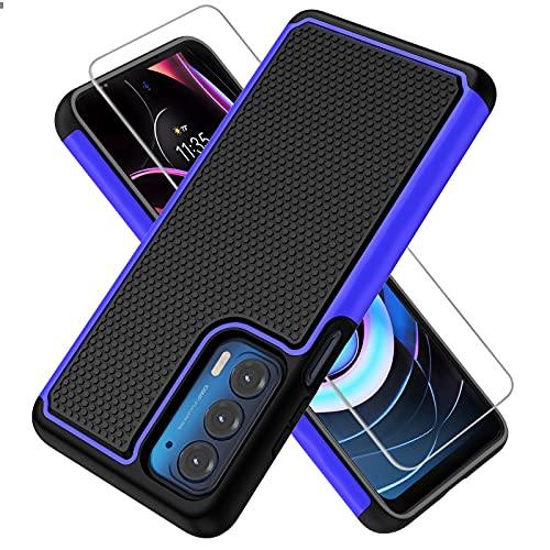 for Motorola Moto Edge 2021 Case: & for Motorola Edge 5G UW - Dual Layer Heavy Duty Military-Grade Armor Defender Protective Phone Cover, Shockproof Cases (Blue)