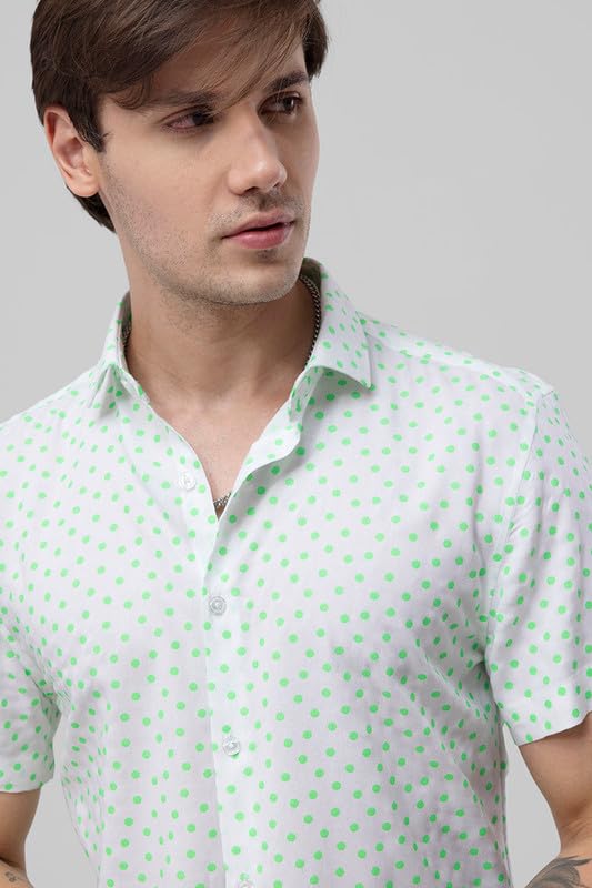 Image of SNITCH Men Cotton Regular Fit Fluorescence Polka Shirt