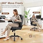 Leather Office Chair, Upgraded PU Computer Desk Chairs with Double-Layer Seat Cushion and Neckrest, 360°Swivel, Ergonomic Small Gaming Chair with Wheels and Adjustable Armrests for Short People, Black - Image 4