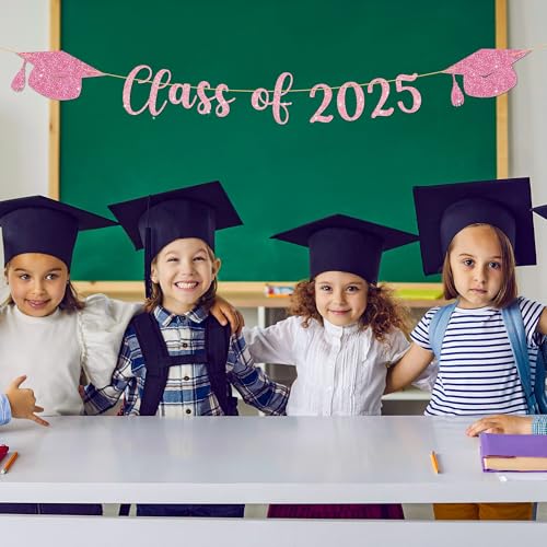 Image of Pink Graduation Decorations - 9.8 ft Class of 2025 Banner, Graduation Party Decorations & Decor for Elementary, Perfect for 5th Grade 8th Grade, High School and College, Congrats Grad Sign