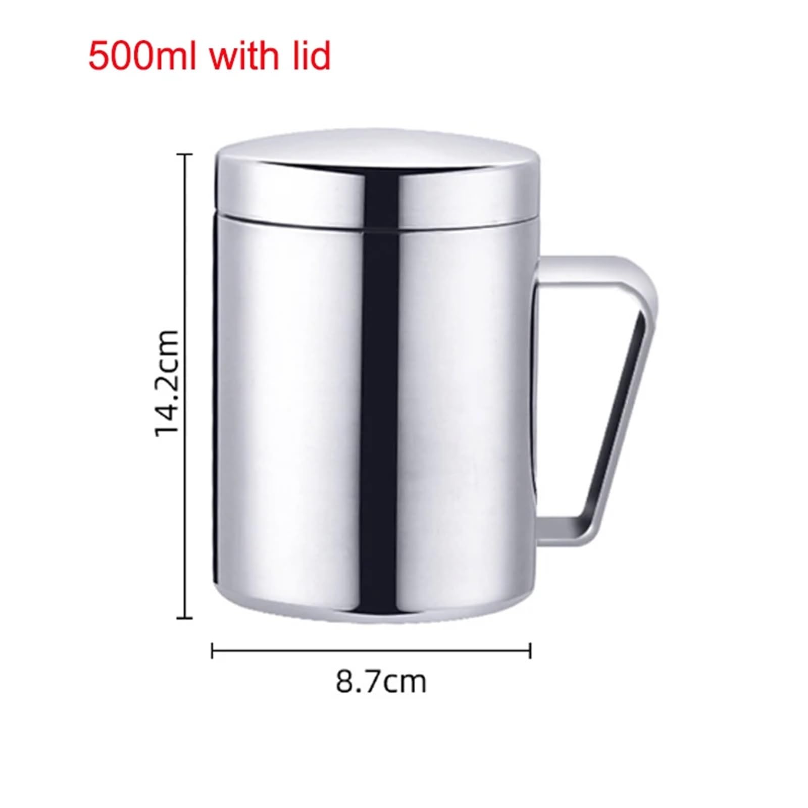 Taza de café acero inoxidable doble pared, taza portátil, vaso viaje, jarra, tazas té la leche, agua dobles for oficina Para café y bebidas(500ml with lid)