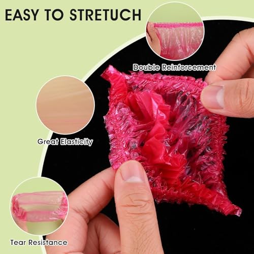 100 Pcs Rose Red Disposable Shower Caps,Shower Caps for Women Plastic Shower Caps Shower Hat Large Shower Cap Elastic Hair Cap for Home Use Hotel Spa and Hair Salon,Bathing Accessories,Personal Care - Image 5