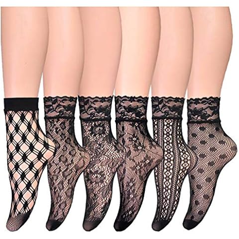 Lamdgbway Calcetines Tobilleros de Encaje para Mujer Cover