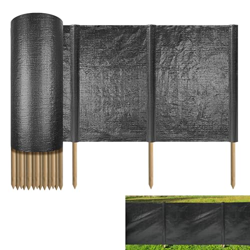 Silt Fence with Stakes - 200 x 3ft Black Erosion Silt Fence Fabric Including 20 Wooden Stakes Heavy Duty Silt Fencing Erosion Barrier for Construction Sites Farms Landscape Yards