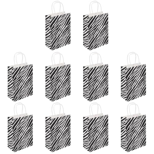 GANAZONO 10個 斑馬柄トート紙袋 小型手提げバッグ 包装用 紙製耐久パーティーバッグ 贈り物収納に