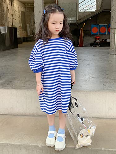 Kids Girls Dress 1/2 Sleeve Stripes Print Pullover Toddler Casual Crew Neck Sweater Loose Blouse Top2