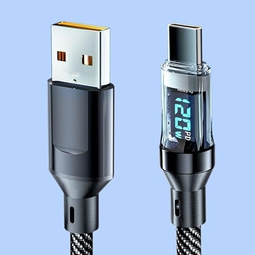 USB to USB C Cable 120W 6.5FT Charger Cables with Display High Speed Type C Charger Cord Fast Charging Cable for Phone (USB to USB C,1M/3.3FT)