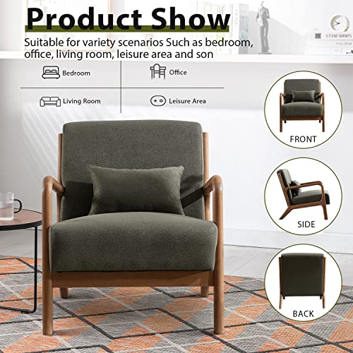 Inzoy Mid Century Modern Accent Chair With Wood Frame, Upholstered Living Room Chairs With Waist Cushion, Reading Armchair For Bedroom Sunroom thumb #5