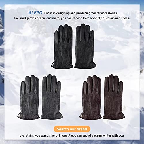 Image of Alepo Genuine Sheepskin Leather Gloves for Men, Winter Warm Touchscreen Texting Cashmere Lined Driving Motorcycle Gloves