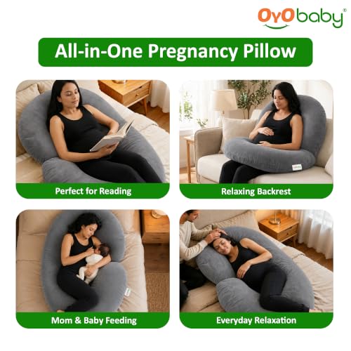 Image of OYO BABY Maternity Pillows for Pregnant Women with Washable Premium Velvet Cover| Maternity Pillow with Removable Cover | Pregnancy Pillows for Sleeping | C-Shaped Maternity Pillow (Grey Color)