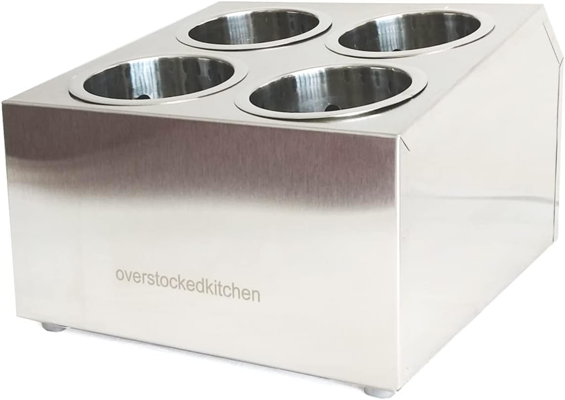 overstockedkitchen Commercial 4-Hole Stainless Steel Cylinder Flatware Silverware Utensil Holder Organizer Canddy incomplete