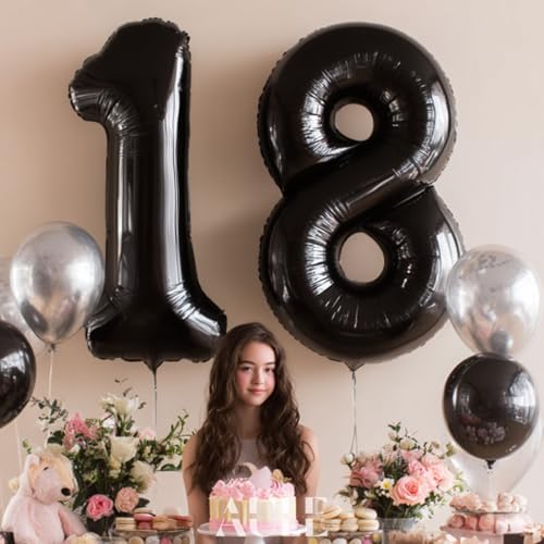 Image of AULE 40 Inch Big Black 8 Balloon Number Large Foil Helium Number Balloons 0-9 Jumbo Giant Happy 8th Birthday Party Decorations for Boy or Girl Huge Mylar Anniversary Party Supplies