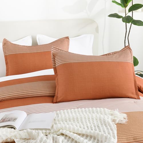 Litanika Pumpkin Comforter Set Twin/Twin XL - 2 Pieces Lightweight Pumpkin White Colorblock Stripe Fluffy Bedding Comforter Sets, All Season Bed Set