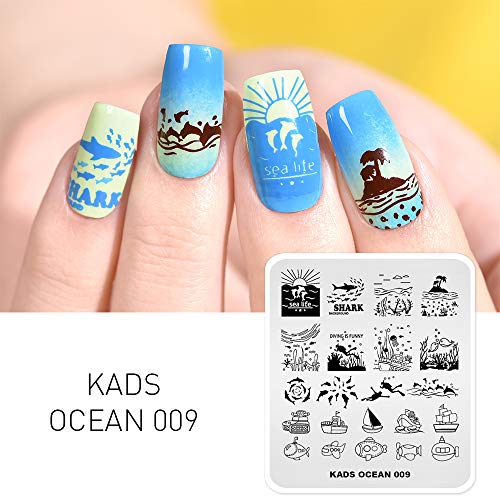 Placa de estampagem de unhas, férias de verão, oceano, tubarão, golfinho, ilha, tema de mergulho, te