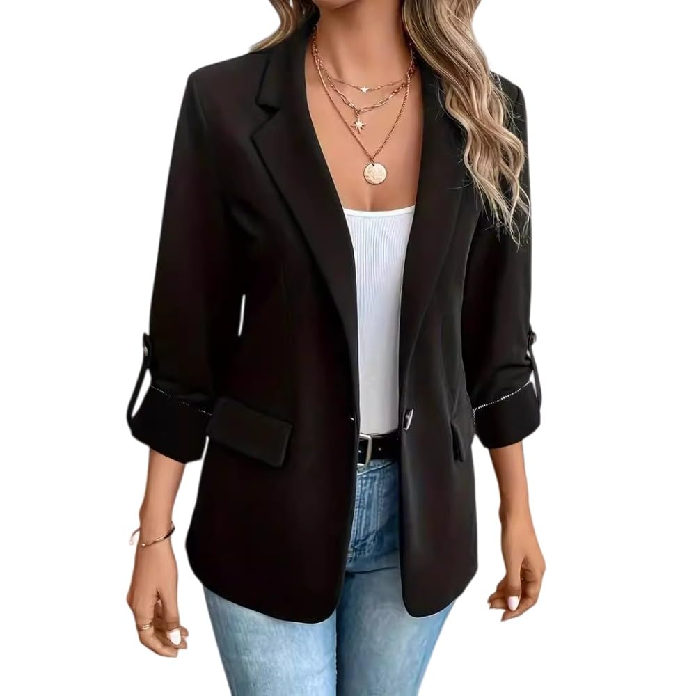 Blazer Donna,Giacca da Donna a Maniche Lunghe con Risvolto, Blazer Aperto sul Davanti, Giacca Casual da Ufficio