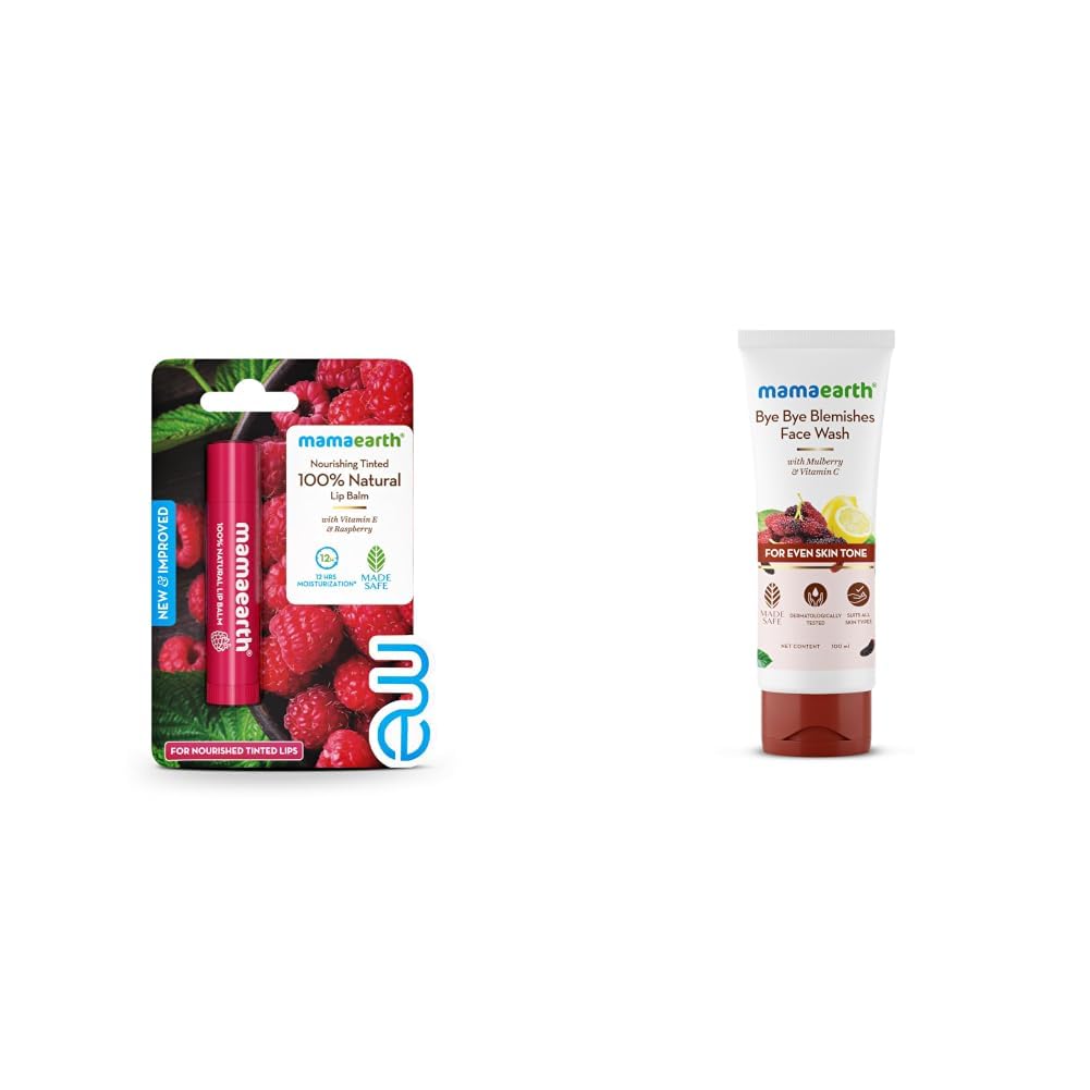 Mamaearth Nourishing Tinted 100% Natural Lip Balm With Vitamin E And Raspberry 4 G Mamaearth Bye Bye Blemishes Face Wash with Mulberry and Vitamin C for Even Skin Tone 100 ml Gently Cleanses-image-4