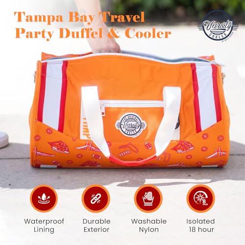 Varsity Cooler Tampa Bay Travel Party Duffel & Cooler – 30 Can Leakproof Insulated Tote Bag, Waterproof Soft Compartment for Tailgating, Golf, Beach, Carry-On Luggage & Outdoor Sports2