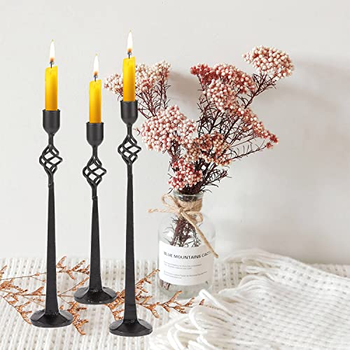 Candlestick Holders Set Of 3, Black Cast Iron Candle Holders For Candlesticks, Tall Candle Stick Holder, Vintage Taper Candles Stand For Home Dinner Table Fireplace Wedding Anniversary Decoration #TOP6