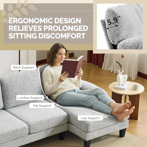 VINGLI 110' U-Shaped Sectional Couch with Two Chaise, Affordable Small Sofa with 4 Seats, Chenille Fabric Comfy Couches for Living Room, Light Grey - Image 4