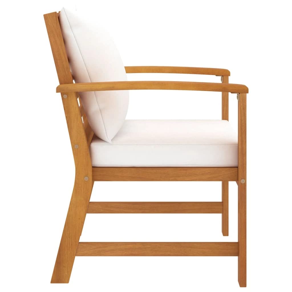vidaXL 2X Bois d'Acacia Massif Chaises de Jardin avec Coussin Fauteuils de Patio Chaises de Terrasse Fauteuils de Balcon Extérieur Crème