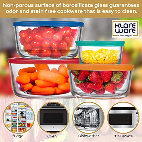 Klare Ware 1 Cup 2 Cup 4 Cup 7 Cup Glass Food Storage Containers Stackable Meal Prep Lunch Bento Or Leftover Salad Bowls Dish W Bpa Free Lids 8 Piece Multi Color Set (8 Pcs Set) #TOP5