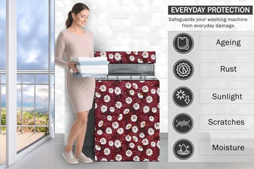 Image of Stylista PVC Washing Machine Cover Compatible for LG 10 KG Fully-Automatic Top Load T10SJMB1Z, Floral Pattern Red White