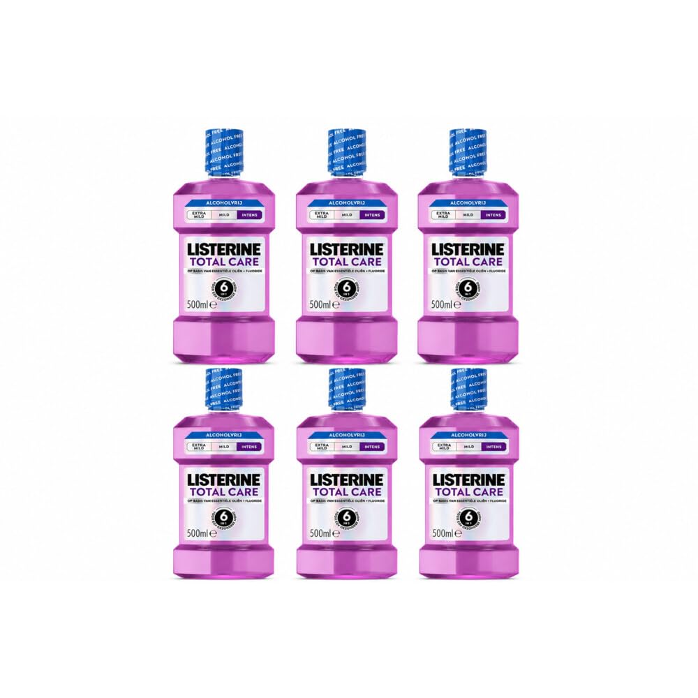 LISTERINE Total Care Alcohol Free Intense Mundspülung für Zahnschutz, ohne Alkohol, mit intensivem Geschmack, bietet kompletten Schutz für starke Zähne mit 6 in 1 Effekt, 6x500ml