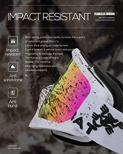 Image of BATFOX Dirt Bike ATV Goggles Motorcycle Gear Riding Motocross Dirtbike 4-Wheeler MX DH Accessories Goggles Glasses for Men Women Youth UV400 Protection Dust-proof Anti-Slip Strap