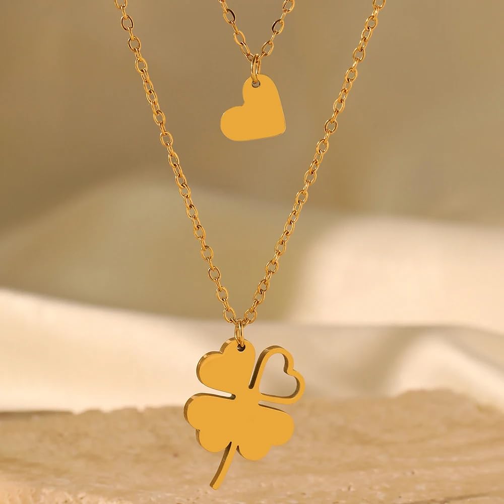 GXNRHG HHRLCH 925 Sterling Silber minimalistische vierblättrige Kleeblatt-Halskette für Frauen und Mädchen, einfacher Kleeblatt-Anhänger – 4-blättriges Kleeblatt-Halskette, Alhambra-Halskette,