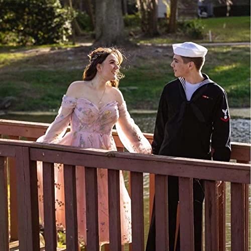 Puffy Sleeve Prom Dresses Flower Embroidery Tulle Backless A-line Lace Formal Evening Party Gown for Women4