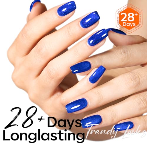 Image of modelones Cat Eye Gel Nail Polish, Glitter Blue Magnetic Nail Polish with Magnet Soak Off U V Winter Gel Polish Shimmer Nail Art Top Coat Manicure Salon DIY