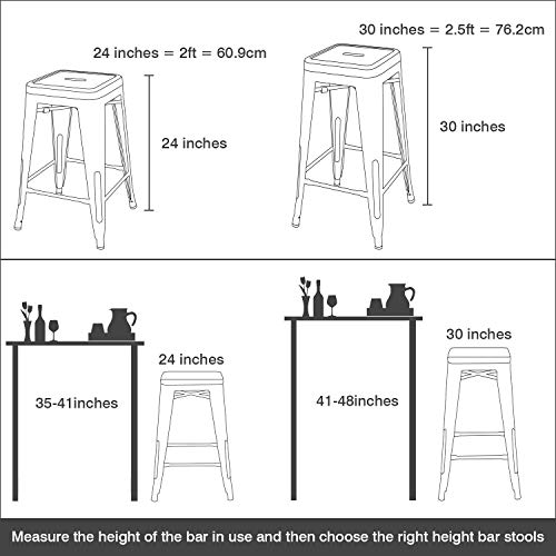 Image of Devoko Metal Bar Stools 24 inch Indoor Outdoor Stackable Barstools Modern Style Industrial Vintage Counter Bar Stools Set of 4 (24 inch, Silver)