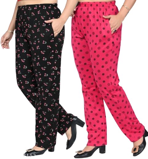 Women Cotton Pyjama Pants | Soft Comfortable Lounge Wear Lower for Women | Elastic Waist Relaxed Fit Nightwear Pack of 2-image-49