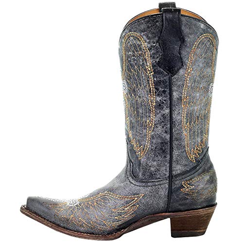 Corral Western Boots Girls Leather Cowboy Heel Snip Toe Black A10294