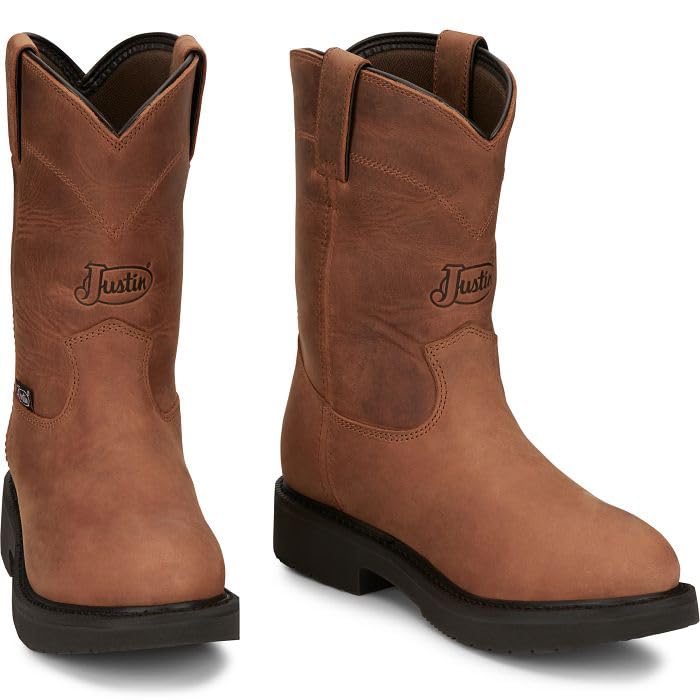 Justin Round-Up 10" Waterproof Men's Work Boot, Aged Bark, Pull-On, Durable, Comfortable for Construction & Agriculture2