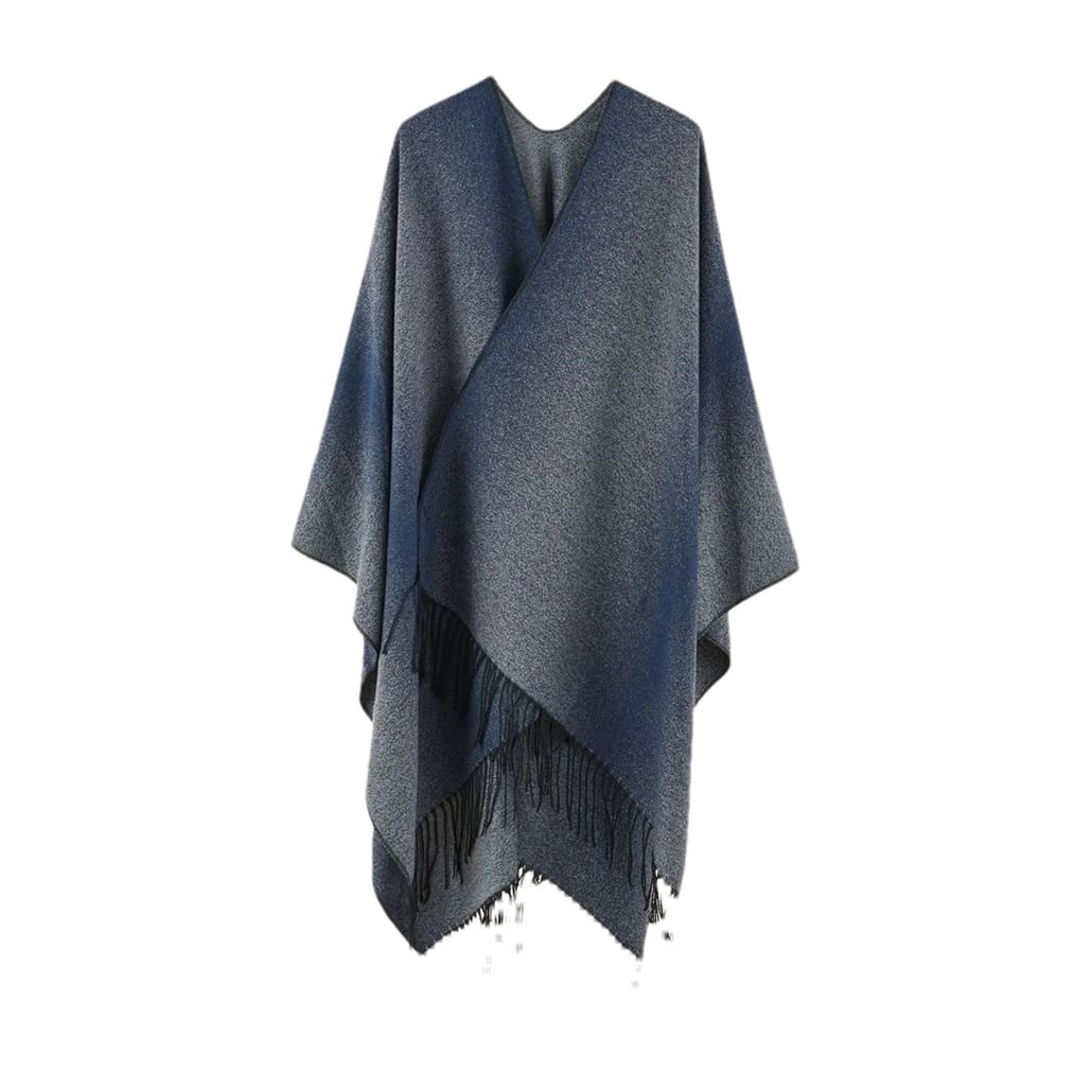 Mujeres Otoño Invierno Sólido Gradiente Borla Caliente Chal Suéter Bufanda Poncho Capas Gris