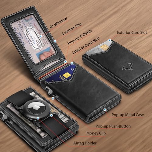 Image of BULLIANT Men Slim Leather Wallet Metal Case Money Clip-Magnetic Closure