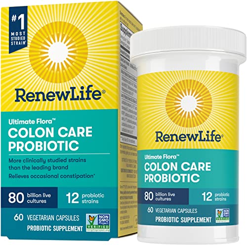 Renew Life Adult Probiotics, 80 Billion CFU Guaranteed, Colon Care Probiotic Supplement for Digestive, Immune, Shelf Stable, Gluten Dairy & Soy Free, 60 Capsules