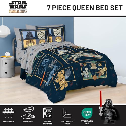 Image of Jay Franco Kids Comforter Set Includes Sheets and Pillow Covers - Soft and Cozy Bed Set for Stylish Room Decor, Official Licensed Bedding, Blue - LEGO, 7 Piece Queen