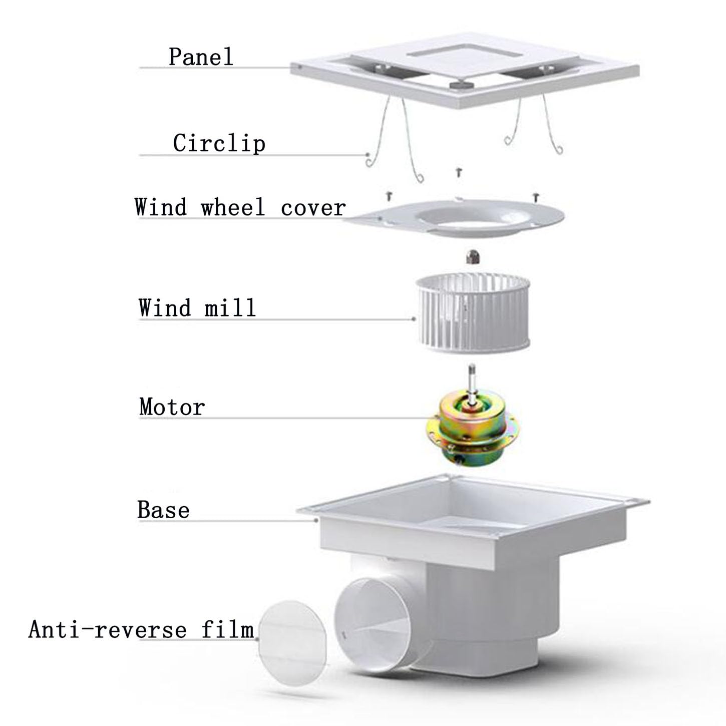 Extractor de Aire para baño, Extractor de Aire Cuadrado Blanco, Extractor de Aire para Cocina de 220 V con Pieza de Bloqueo de Viento, Protector térmico Incorporado, para baño, Hog