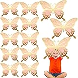12 Pcs Large Butterfly Party Decoration Paper Butterfly Stickers in 2 Different Size 3D Butterfly Wall Mural Set Giant Butterfly for Birthday Baby Shower Nursery Bedroom Wedding (Gold and Pink)