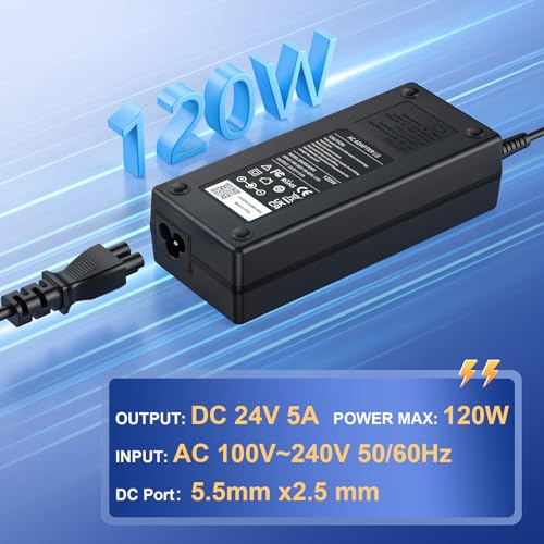 Image of 120W 24V 5A Power Supply, AC DC Adapter for Laptop, CCTV Camera, LCD Monitor, 5050 3528 LED Strip - 5.5x2.5mm Connector