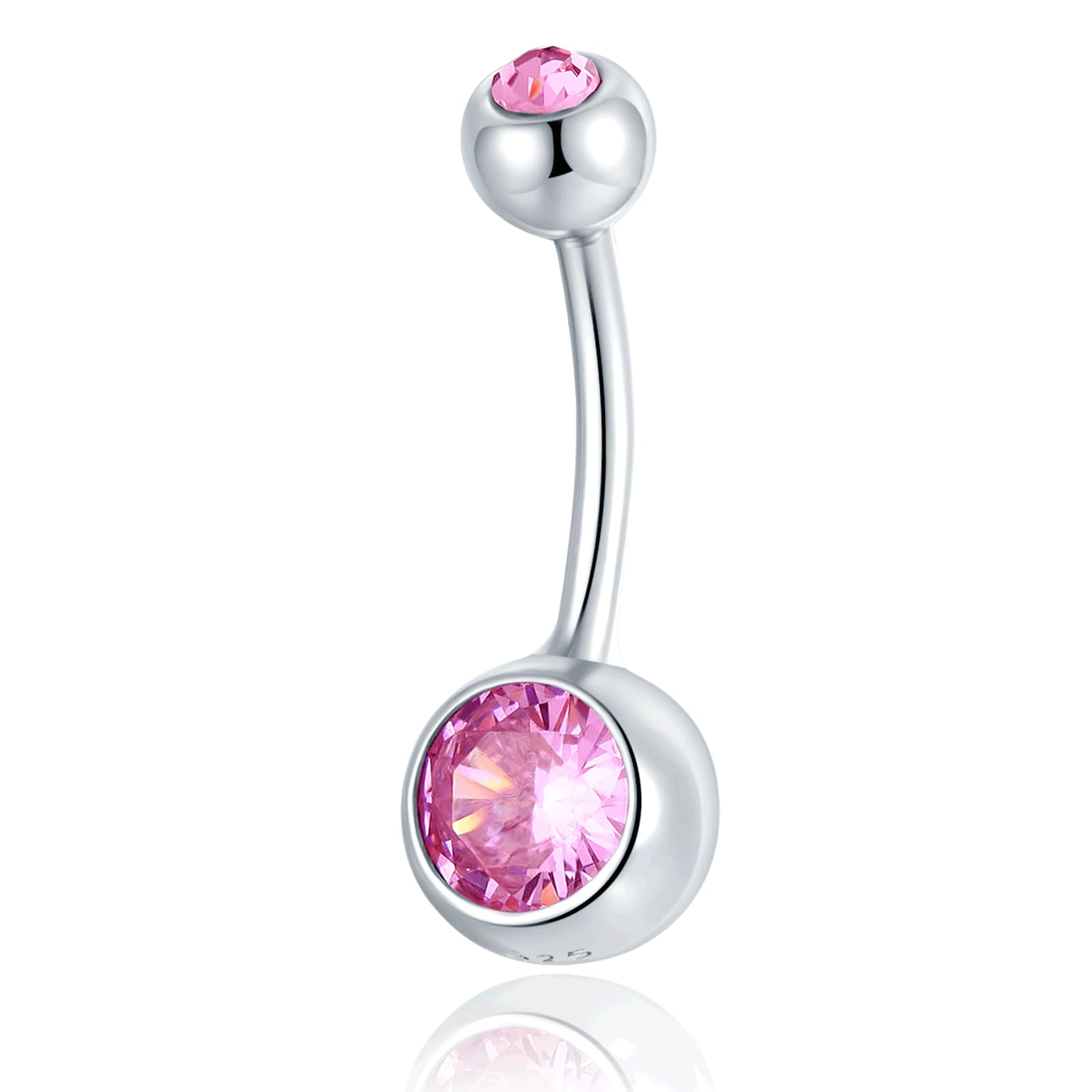 SILBERTALE Piercing para ombligo de plata de ley 925, 14 g, 10 mm de longitud, piercing para ombligo, joyería corporal