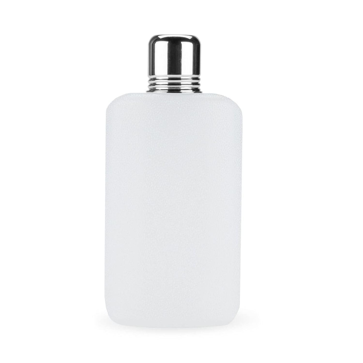 Hip Flask Holding 12 oz - Pocket Size, Plastic with Stainless Steel Screw-On Shot Glass Lid - White Textured Finish