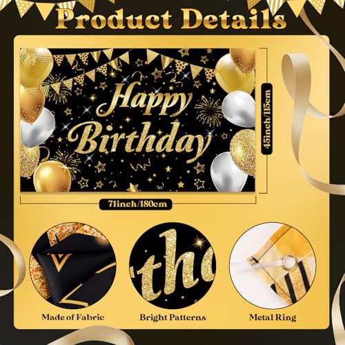 Image of Happy Birthday Banner - Decorations for Men Women Party Welcome Background Sign, Indoor Outdoor (Gold-A)