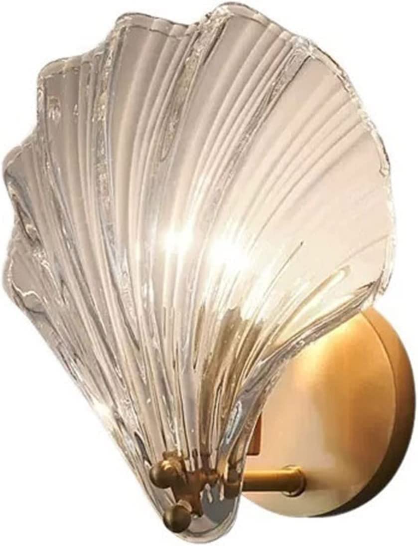 ASerZenith Led Wall Sconce, Shell Shaped Decorative Wall Lamp Copper Bedroom Bedside Wall Lamp Light Lightinging