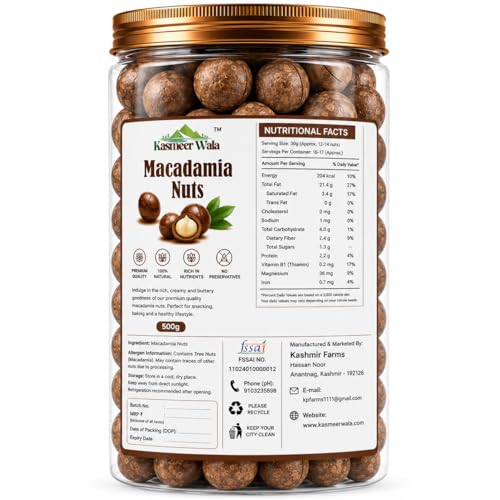 Image of Kasmeer Wala Premium Macadamia Nuts | Raw & Crunchy Whole Nuts | Keto-Friendly, Gluten-Free, High in Healthy Fats | Australian Grade Dry Fruits - 1kg